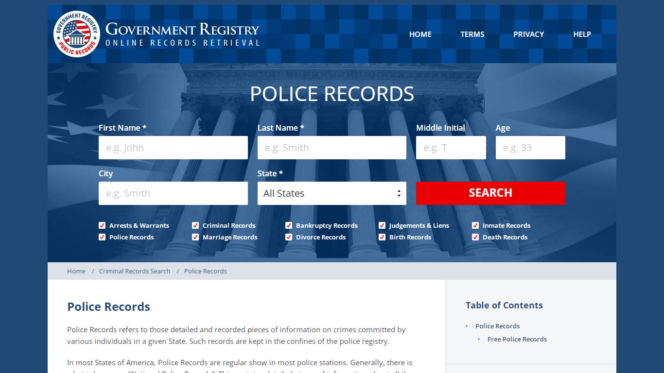 Police Records | Online Police Records | GovernmentRegistry.org